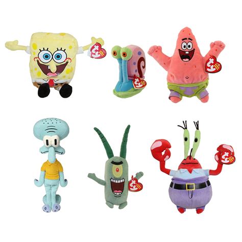 Ty Beanie Babies Set Of 6 Spongebob Characters Squidward Plankton