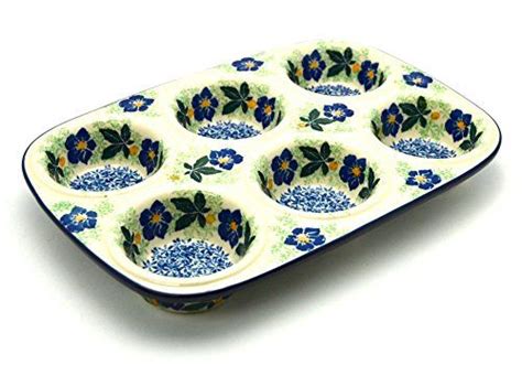 Polish Pottery Muffin Pan Blue Pansy Learn More By Visiting The