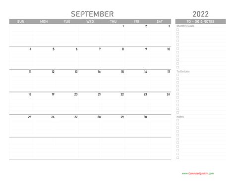 September 2022 Calendar With To Do List Calendar Quickly