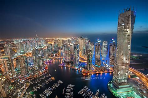 Dubai Marina Blue Hour Shot From A Rooftop At Dubai Marina Dubai