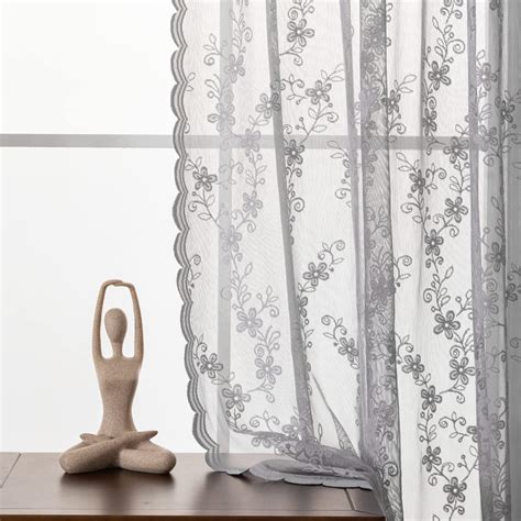 Donutea Grey Lace Curtains Rod Pocket Floral Curtains