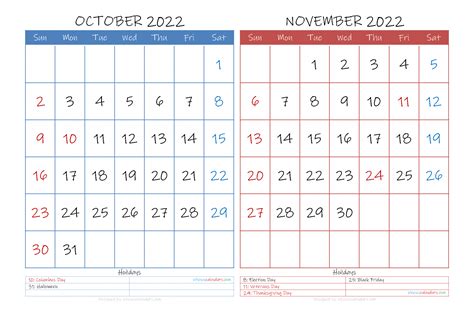 Printable Calendar October November 2022 Printable World Holiday