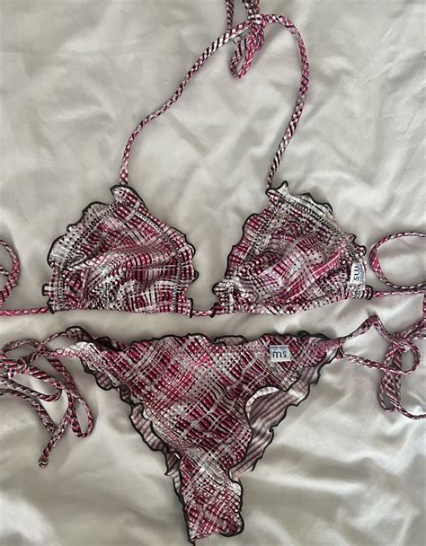 Clothing Sofies Worn Ruffled Plaid Malibu Strings Bikini Sweeky