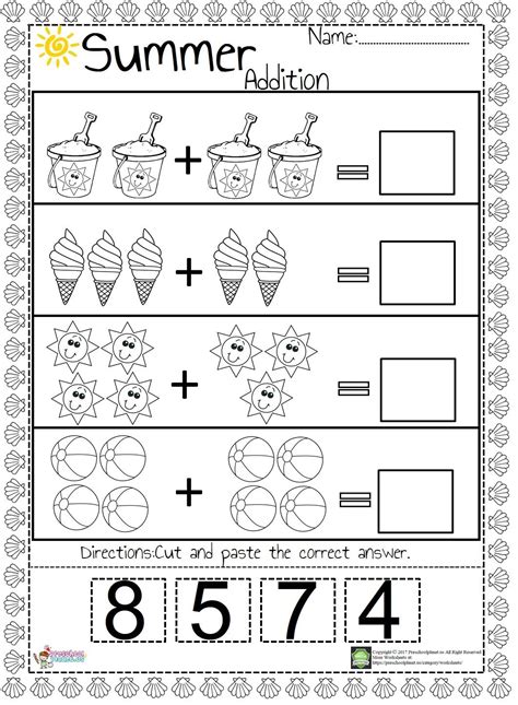 Summer Addition Worksheet Preschool Math Worksheets Kindergarten