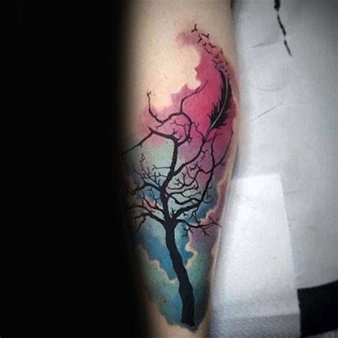 Mens Awesome Watercolor Tree Tattoo Forearms Tree Tattoo Forearm Tree