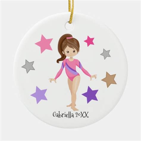 Brown Haired Gymnast Girl Gymnastics Christmas Ceramic Ornament Zazzle