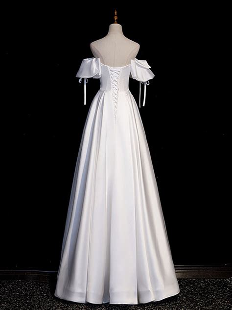 White A Line Satin Long Prom Dresses White Evening Dresses Dresstby