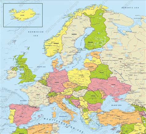 Political Digital Map Europe 621 The World Of
