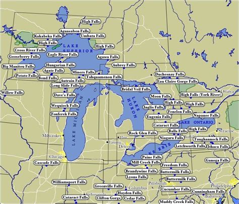 Map Of Waterfalls In The Great Lakes Region Michigan Road Trip Lake