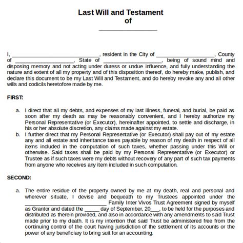 Free 7 Sample Last Will And Testament Forms In Ms Word Pdf