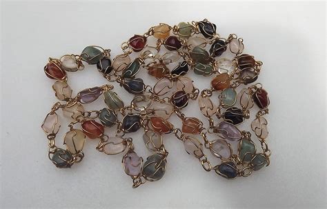 Vintage Caged Gemstones Nuggets Necklace Rose Quartz Etsy