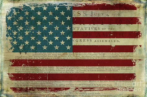 Vintage American Flag Americana Declaration Of Independence Painting By