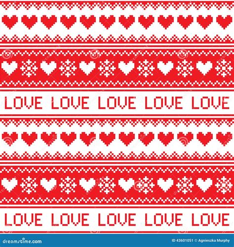 Nordic Winter Love Seamless Red Heart Pattern Stock Vector Image