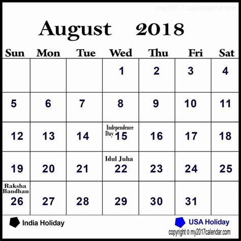 Calendar Holidays For August August Calendar Holiday Calendar