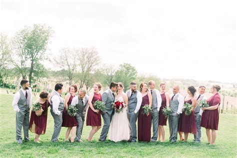 Bridal Party Pictures Mismatched Knee Length Wine Colored Bridesmaids