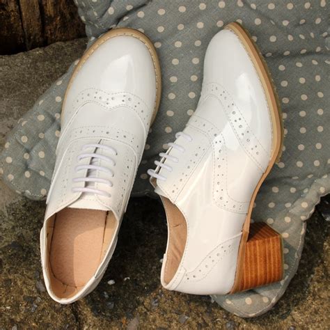 Patent Leather White Oxford Female Lace Up Round Toe Comfortable Women