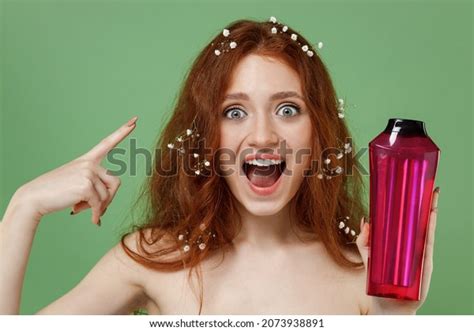 Beautiful Half Naked Topless Redhead Woman Stock Photo