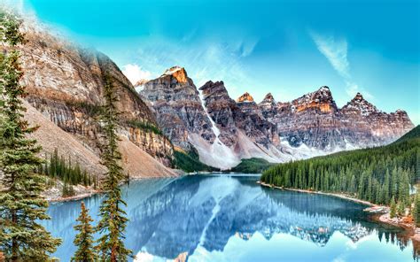 Download Wallpapers Moraine Lake Summer Banff Hdr Mountains Lakes Alberta Banff National
