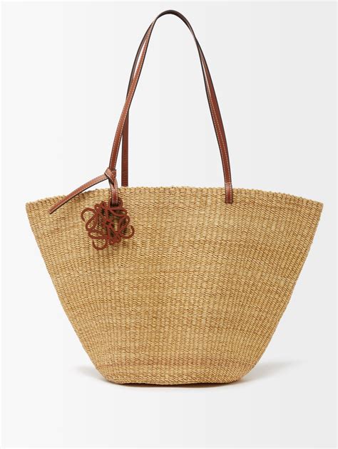 Shell Leather Trim Raffia Basket Bag Neutral Loewe Matchesfashion Fr