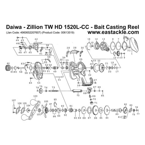 Daiwa Zillion Tw Hd 1520 Bait Casting Fishing Reels Schematics