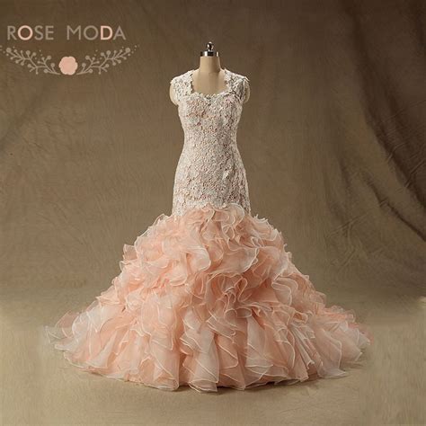 Penny long sleeve lace ball gown by zuhair murad. Rose Moda Peach Blush Pink Wedding Dress Cap Sleeves Lace ...