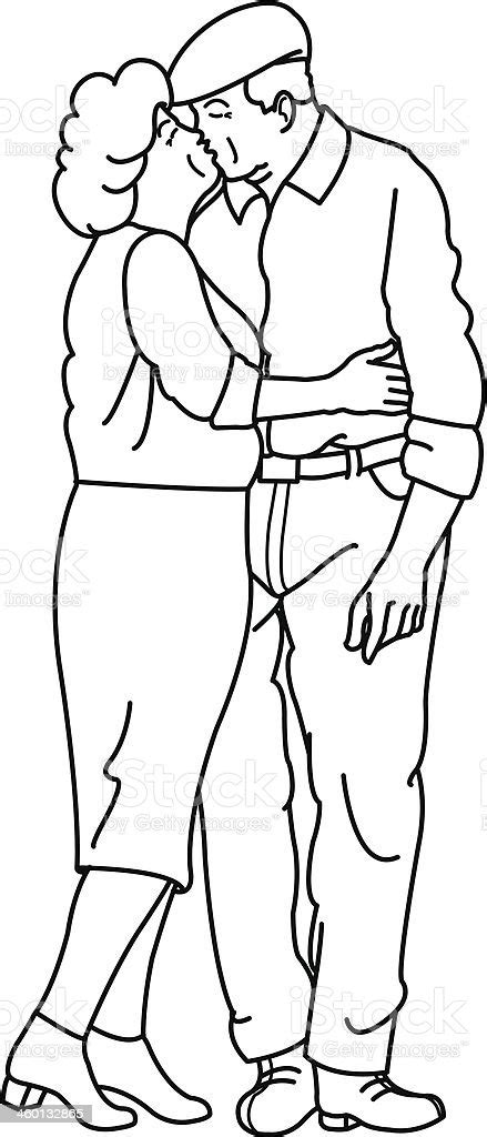 Senior Couple Kissing Stock Illustration Download Image Now Adult Black And White