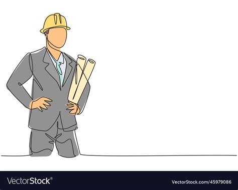 Single One Line Drawing Of Young Male Architect Vector Image