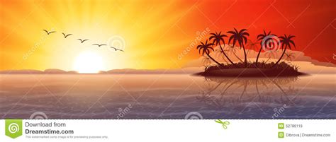 Tropical Island At Sunset Stock Vector Illustration Of Island 52786119