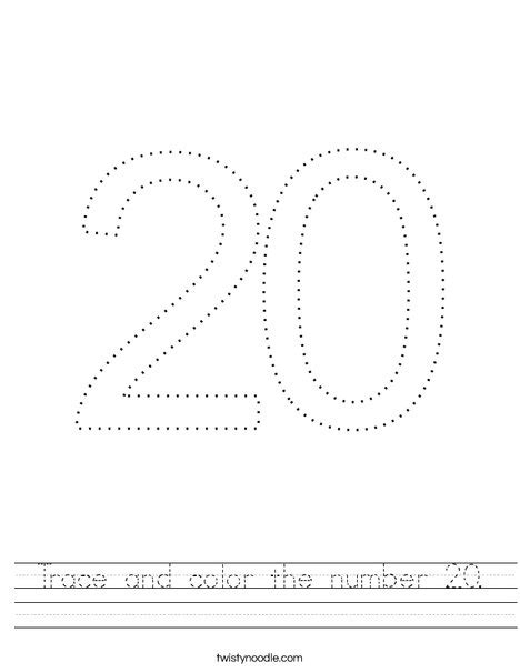 Trace And Color The Number 20 Worksheet Twisty Noodle