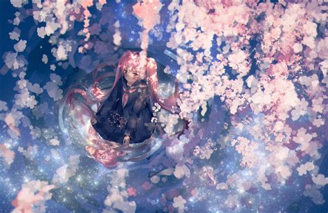 Wallpaper Hatsune Miku Sakura Miku Water Vocaloid Twintails Pink