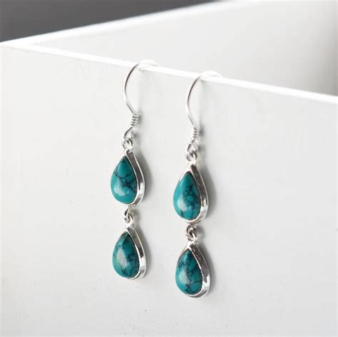 Sterling Silver Double Turquoise Dangly Teardrops Martha Jackson