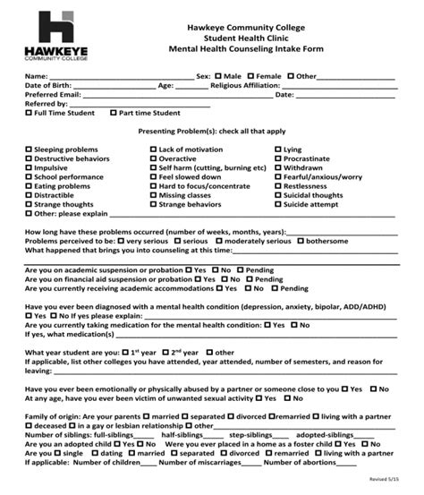 Printable Counselling Intake Form Template