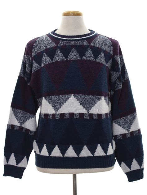 80s Sweater (Todays News): 80s -Todays News- Mens white, midnight blue, burgundy and heathered 