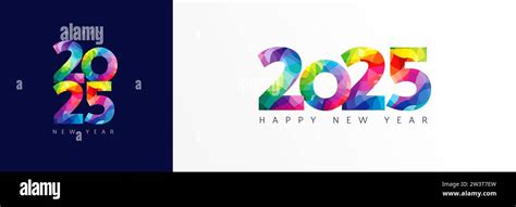 2025 Happy New Year Colorful Facet Typography Logo Design 2025 New