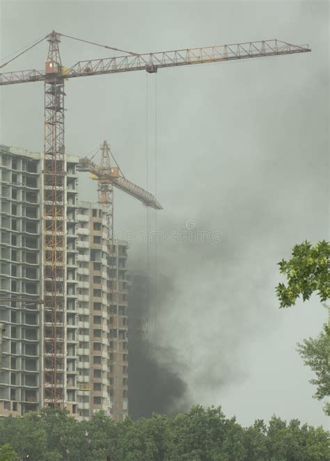 Fire At A Construction Site Unfinished Multi Storey Reinforced