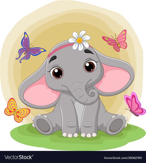 Cute Baby Elephant Sitting In Grass Royalty Free Vector