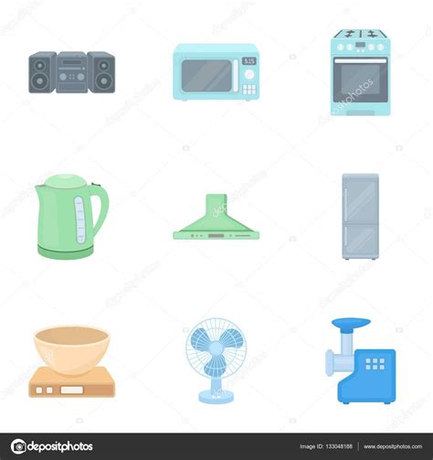 Household Appliances Set Icons In Cartoon Style Big Collection Of