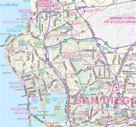 Greater San Diego Ca Detailed Region Wall Map W Zip Codes 3 Sizes
