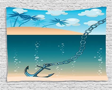 Ambesonne Anchor Tapestry Hawaiian Beach Scenery With Palms And Ship