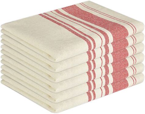 glamburg vintage stripe premium cotton kitchen dish towels 6 pack 16x26 red with hanging loop