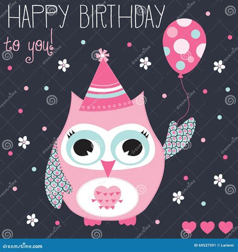 Happy Birthday Owl Vector Illustration Stock Vector Image 69537591