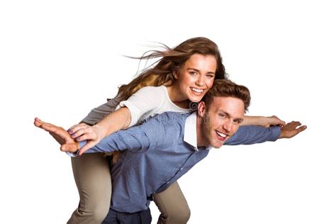 Smiling Young Man Carrying Woman Stock Image Image Of Affection