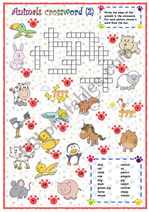 Animals Crossword 2 Of 3 Esl Worksheet By Mpotb