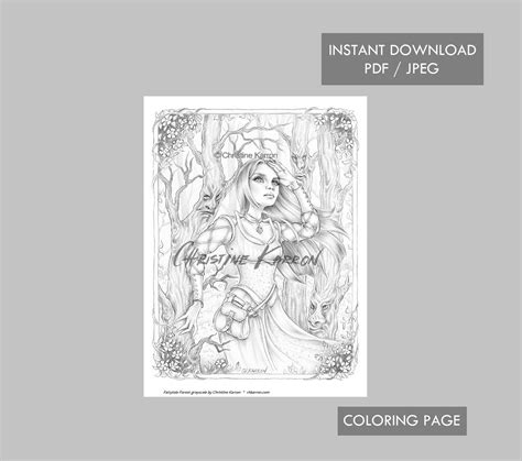 Fairytale Forest Coloring Page Grayscale Instant Download Etsy