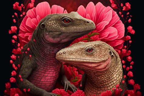 Valentines Day Cuddling Animals Monitor Lizard Couple2 Generative Ai