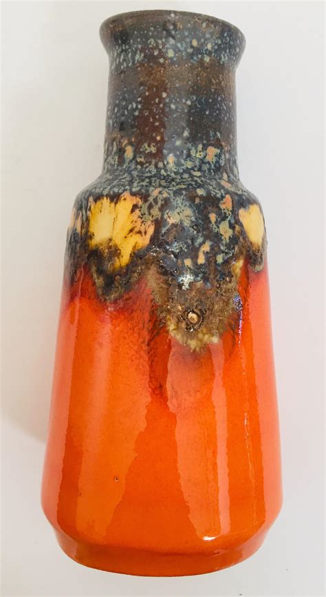 Midcentury West German Fat Lava Orange Bauhaus Vase 1960 For Sale At
