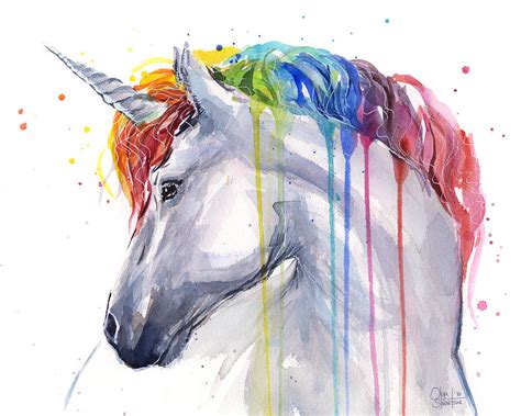 Unicorn Rainbow Watercolor Painting By Olga Shvartsur Pixels