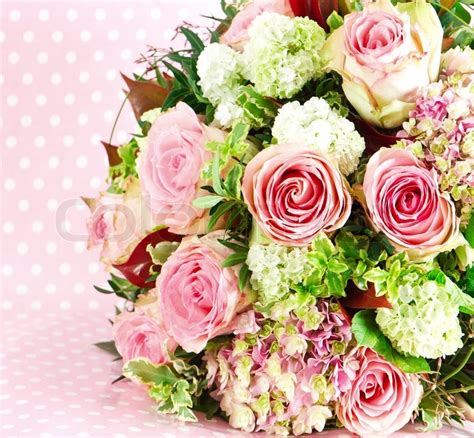 Beautiful Flowers Bouquet Of Pink Roses Stock Photo