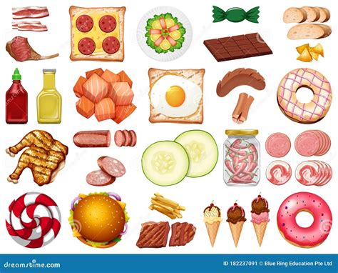 Conjunto De Diferentes Tipos De Alimentos E Ingredientes Ilustración