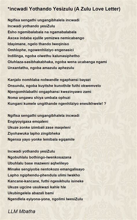 Incwadi Yothando Yesizulu A Zulu Love Letter Poem By Llm Mbatha